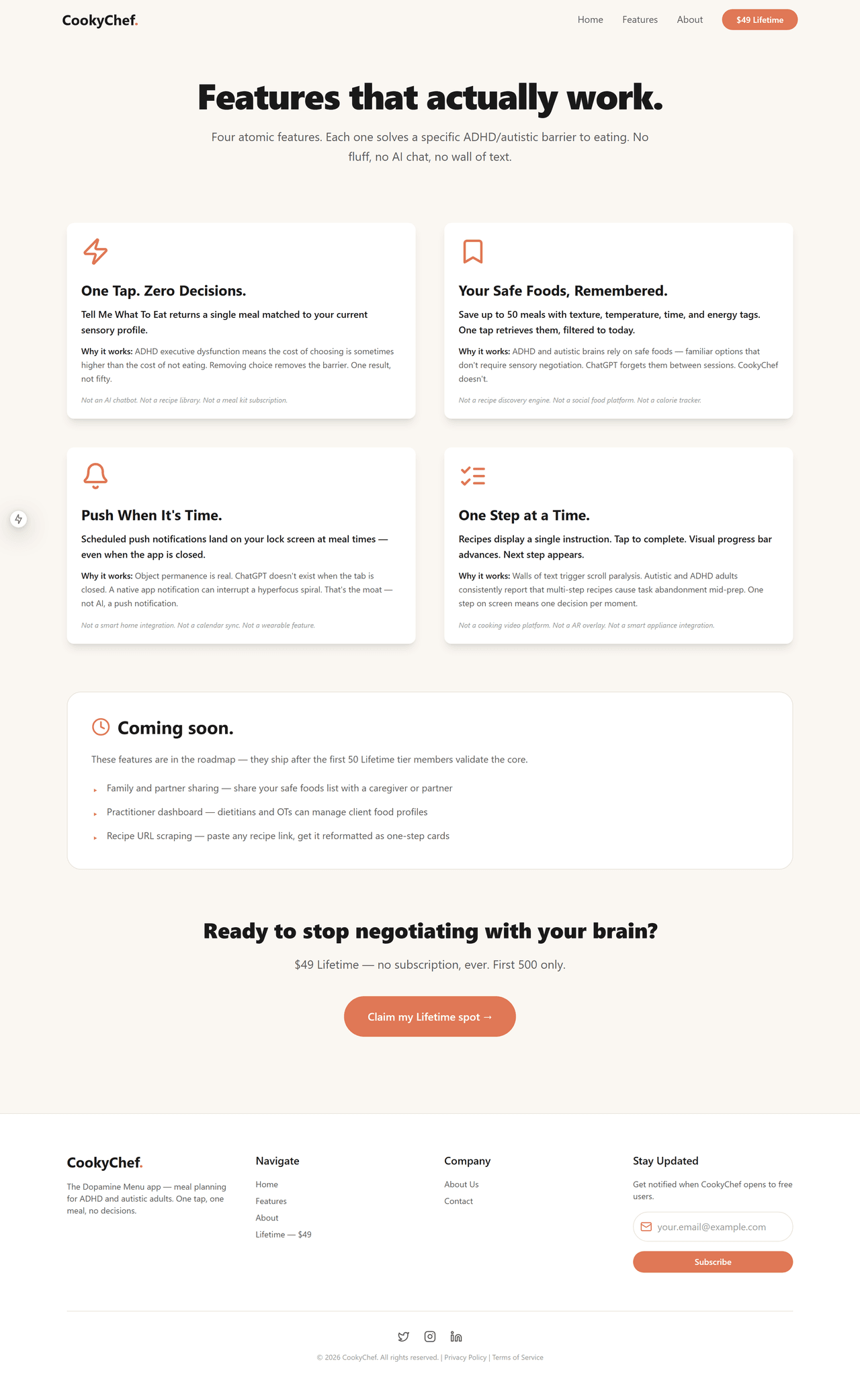 Landing — feature breakdown
